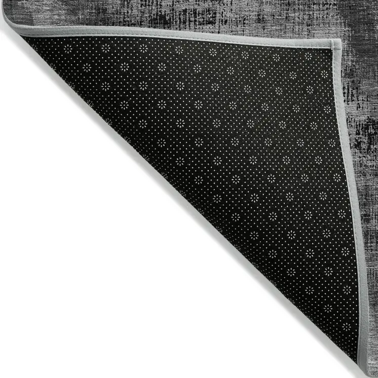 9' X 12' Gray Charcoal And Silver Abstract Washable Indoor Outdoor Area Rug