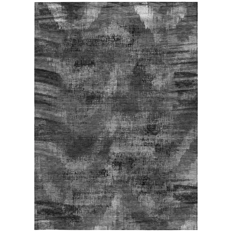 10' X 14' Gray Charcoal And Silver Abstract Washable Indoor Outdoor Area Rug