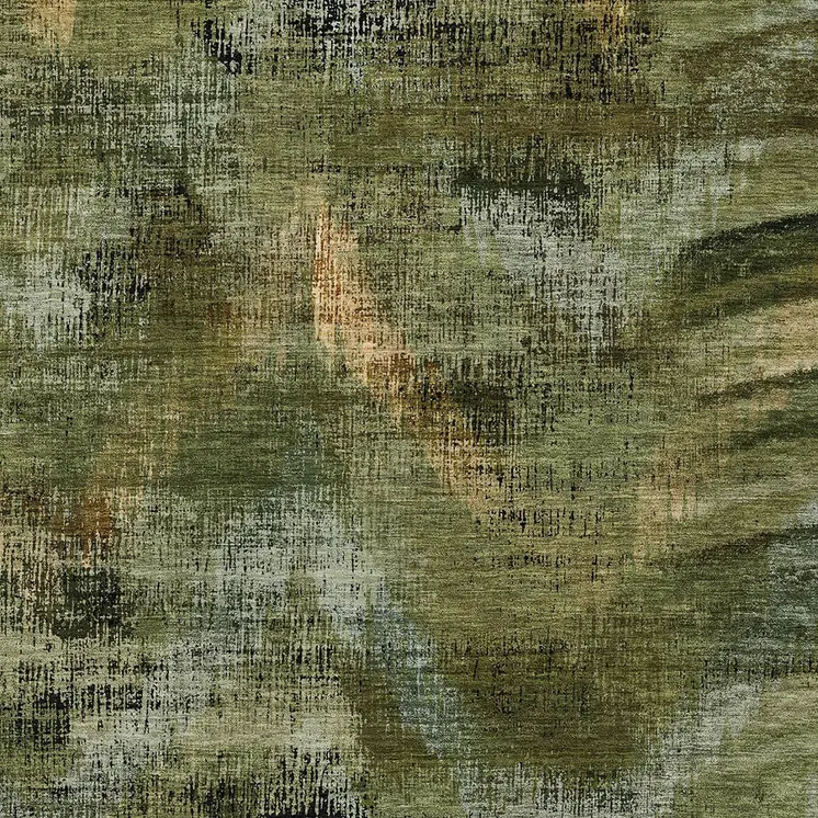 8' X 10' Olive Green And Gold Abstract Washable Indoor Outdoor Area Rug