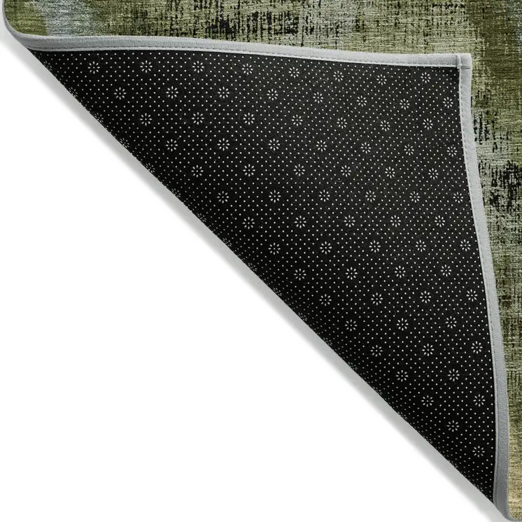 10' X 14' Olive Green And Gold Abstract Washable Indoor Outdoor Area Rug
