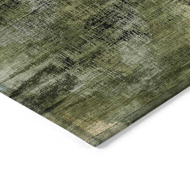 10' X 14' Olive Green And Gold Abstract Washable Indoor Outdoor Area Rug