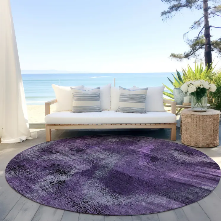 8' Purple Lavender And Gray Round Abstract Washable Indoor Outdoor Area Rug