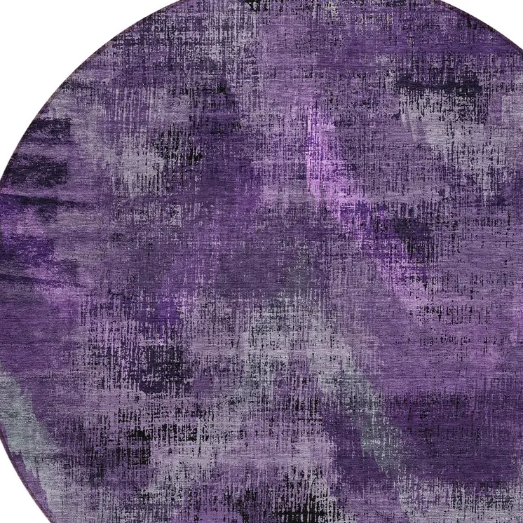 8' Purple Lavender And Gray Round Abstract Washable Indoor Outdoor Area Rug
