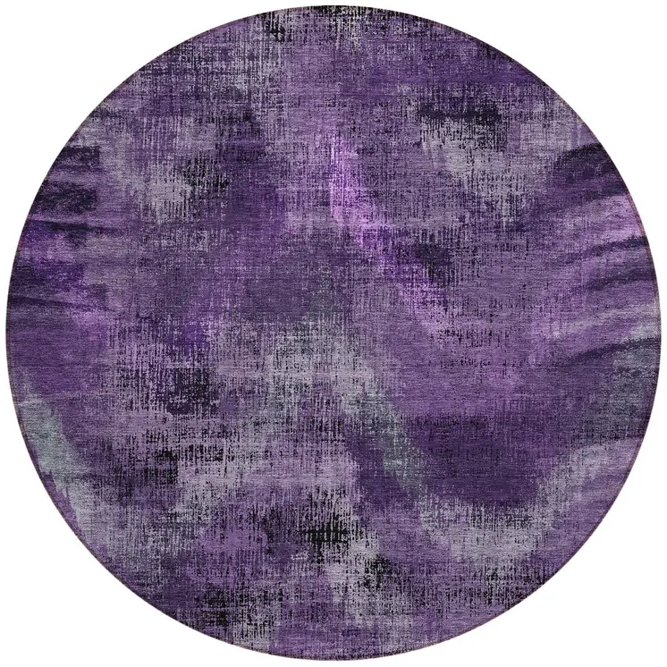 8' Purple Lavender And Gray Round Abstract Washable Indoor Outdoor Area Rug