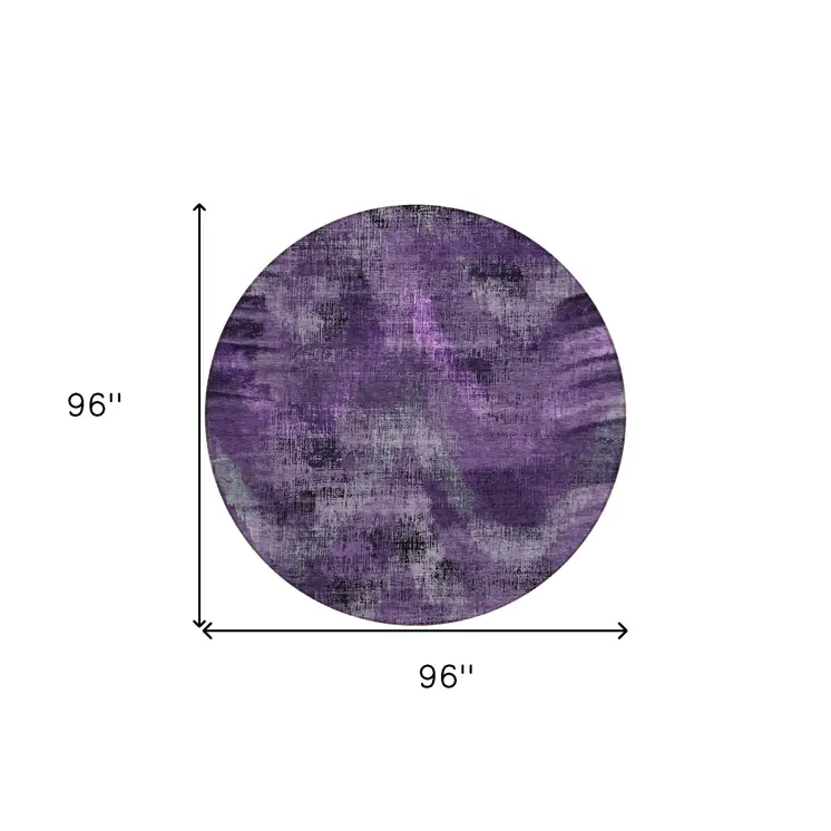 8' Purple Lavender And Gray Round Abstract Washable Indoor Outdoor Area Rug