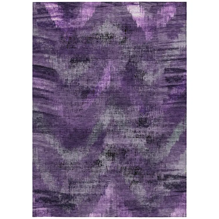 9' X 12' Purple Lavender And Gray Abstract Washable Indoor Outdoor Area Rug