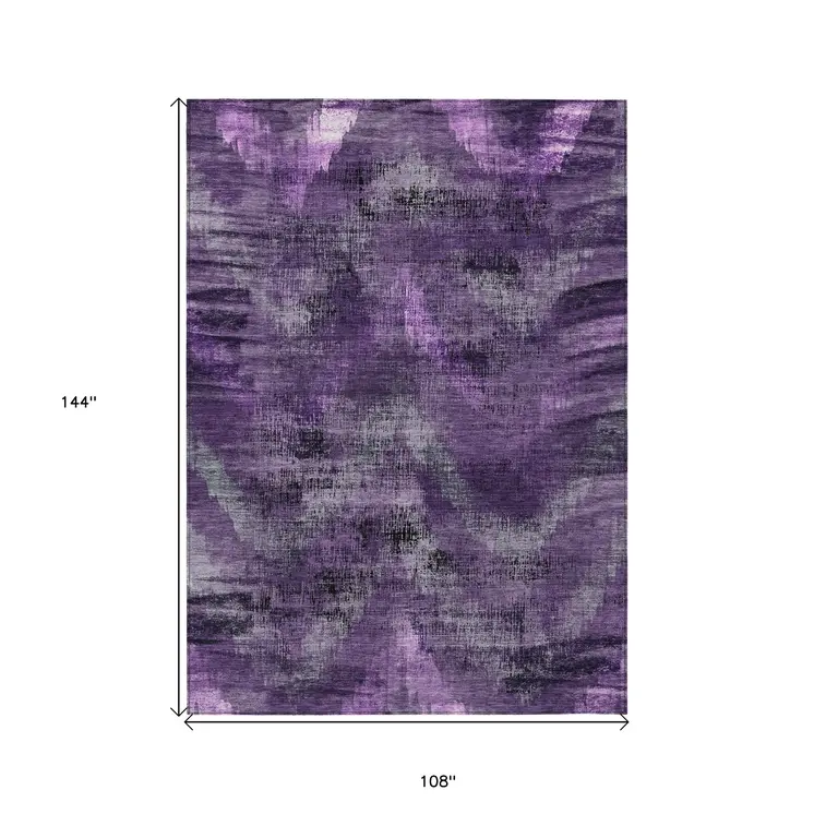 9' X 12' Purple Lavender And Gray Abstract Washable Indoor Outdoor Area Rug