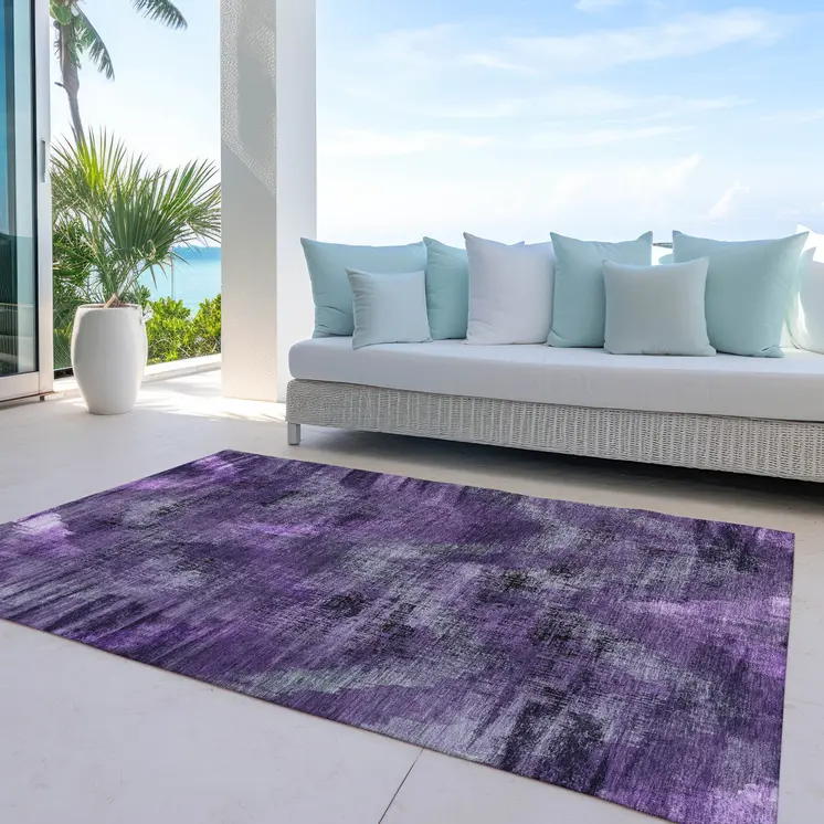 9' X 12' Purple Lavender And Gray Abstract Washable Indoor Outdoor Area Rug