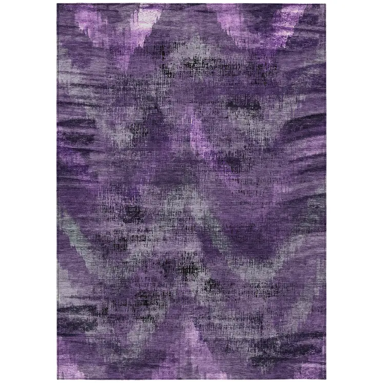 9' X 12' Purple Lavender And Gray Abstract Washable Indoor Outdoor Area Rug
