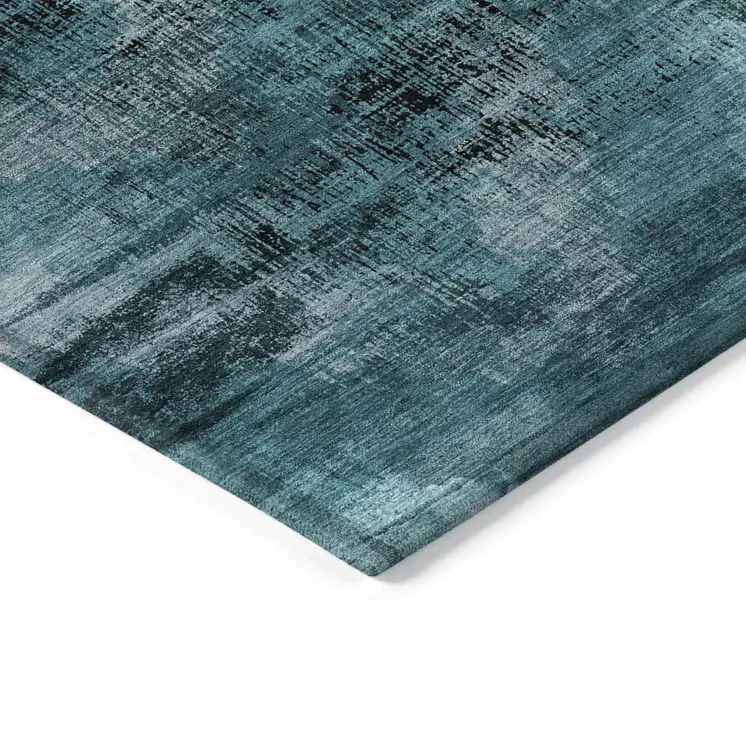 3' X 5' Teal Blue Aqua And Gray Abstract Washable Indoor Outdoor Area Rug