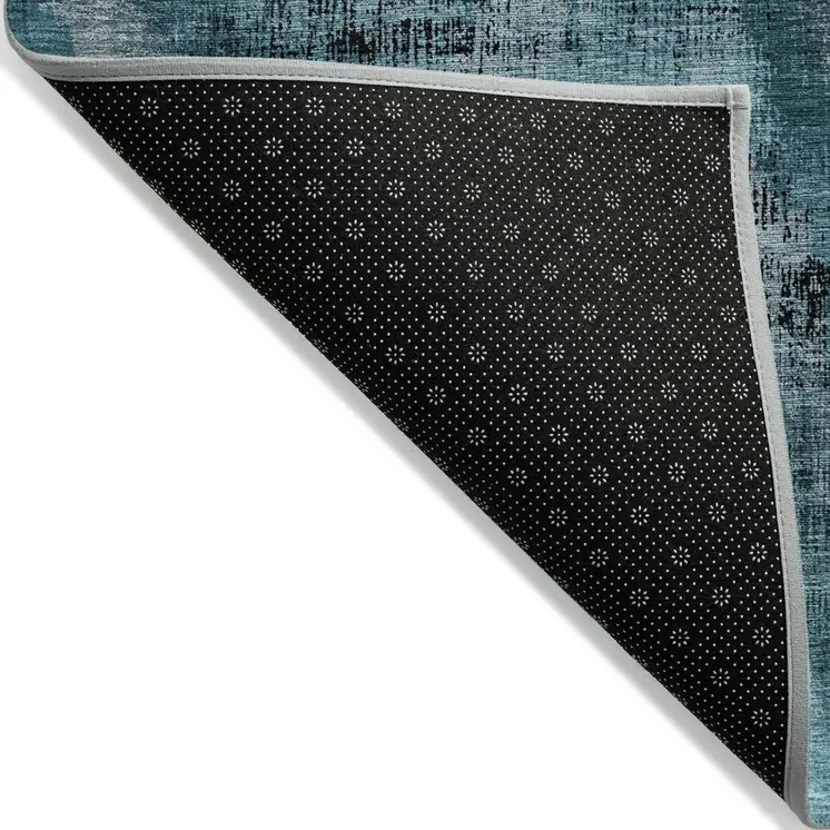 5' X 8' Teal Blue Aqua And Gray Abstract Washable Indoor Outdoor Area Rug