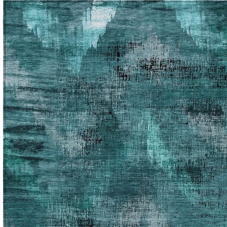 8' X 10' Teal Blue Aqua And Gray Abstract Washable Indoor Outdoor Area Rug