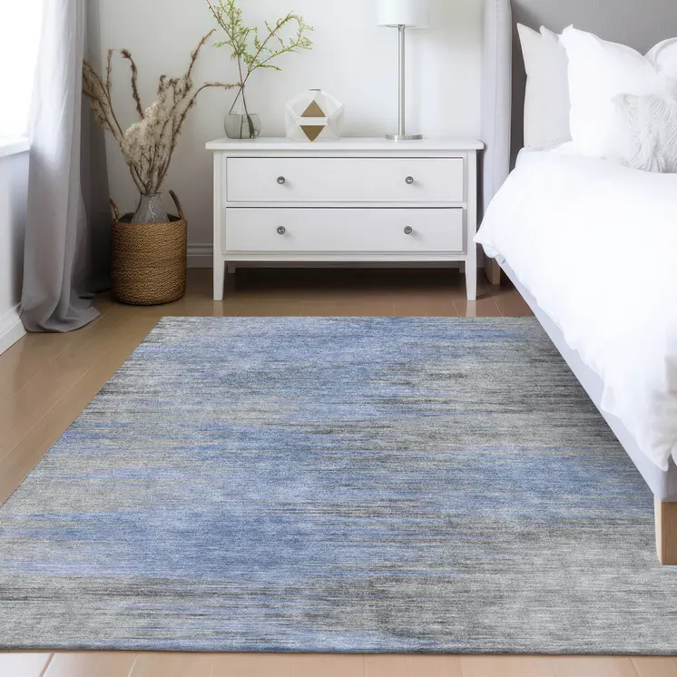 3' X 5' Denim Blue And Sky Blue Abstract Washable Indoor Outdoor Area Rug