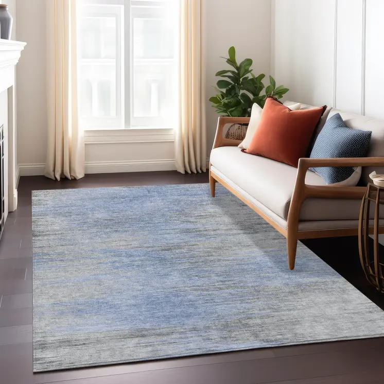 3' X 5' Denim Blue And Sky Blue Abstract Washable Indoor Outdoor Area Rug