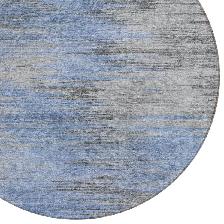 8' Denim Blue And Sky Blue Round Abstract Washable Indoor Outdoor Area Rug