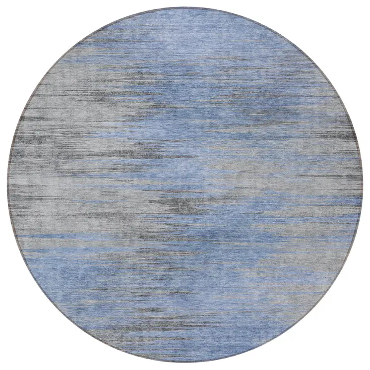 8' Denim Blue And Sky Blue Round Abstract Washable Indoor Outdoor Area Rug