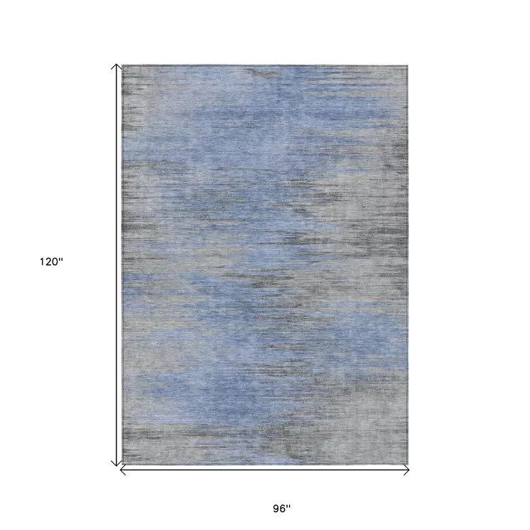 8' X 10' Denim Blue And Sky Blue Abstract Washable Indoor Outdoor Area Rug