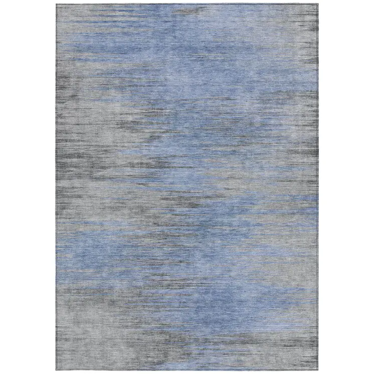 8' X 10' Denim Blue And Sky Blue Abstract Washable Indoor Outdoor Area Rug
