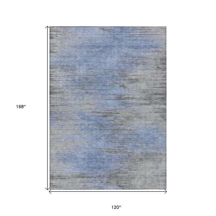 10' X 14' Denim Blue And Sky Blue Abstract Washable Indoor Outdoor Area Rug