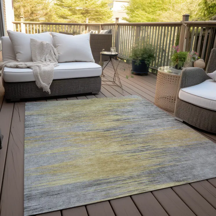 3' X 5' Gold Gray And Charcoal Abstract Washable Indoor Outdoor Area Rug
