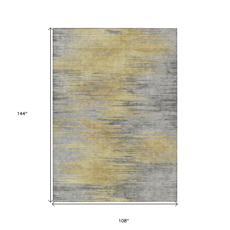 9' X 12' Gold Gray And Charcoal Abstract Washable Indoor Outdoor Area Rug