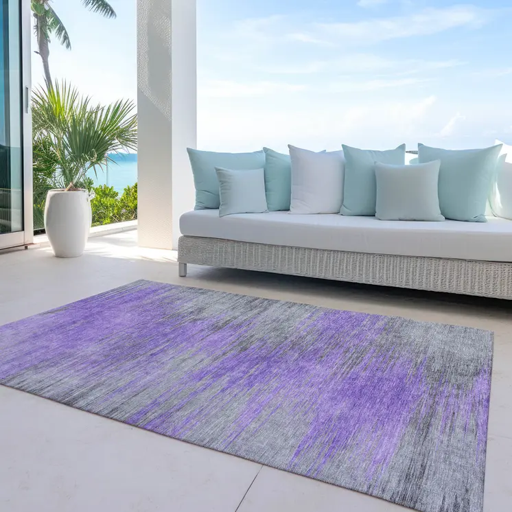 3' X 5' Purple Gray And Charcoal Abstract Washable Indoor Outdoor Area Rug