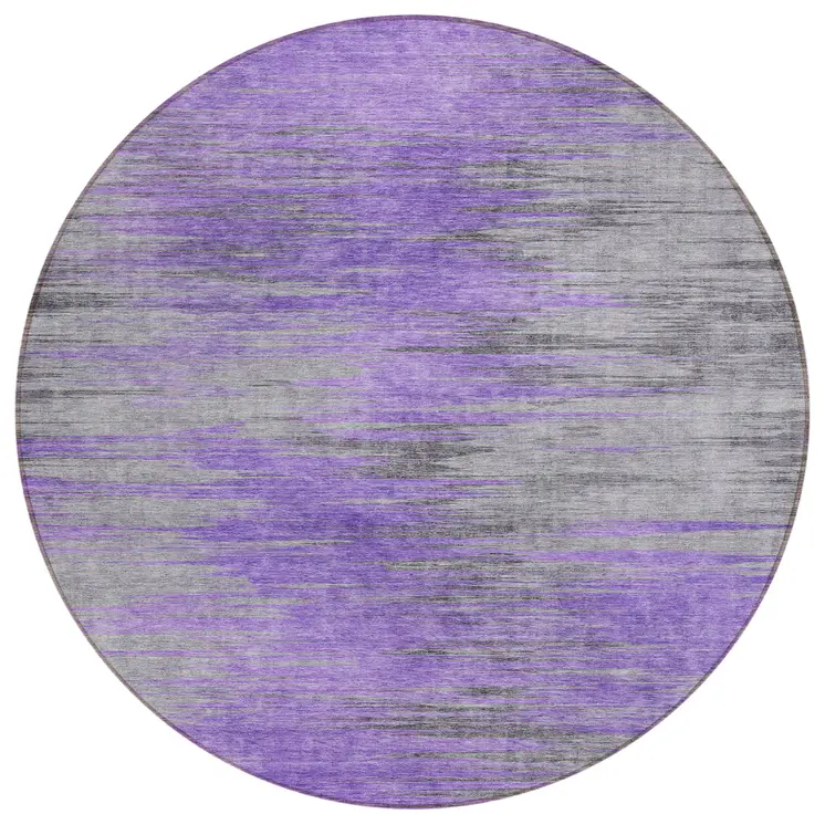 8' Purple Gray And Charcoal Round Abstract Washable Indoor Outdoor Area Rug