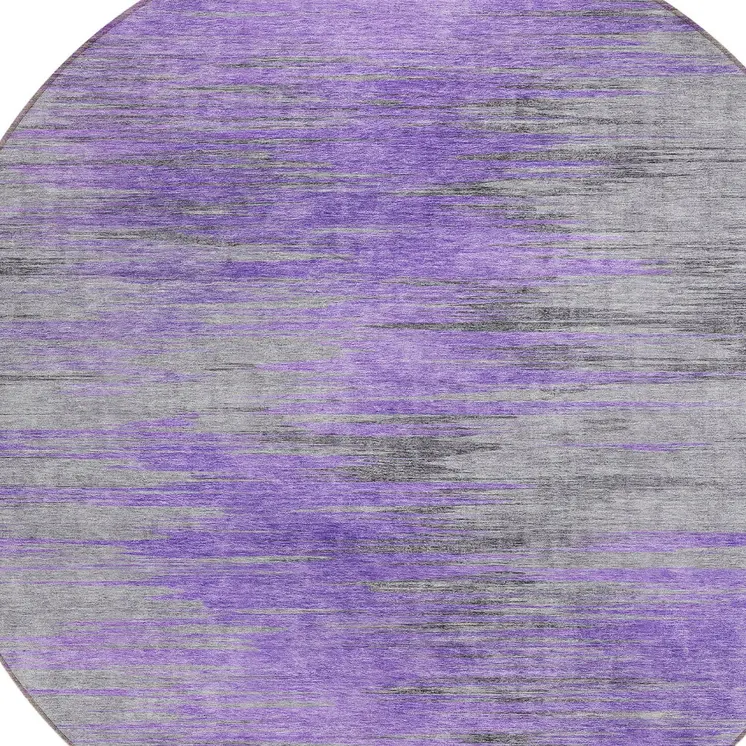 8' Purple Gray And Charcoal Round Abstract Washable Indoor Outdoor Area Rug