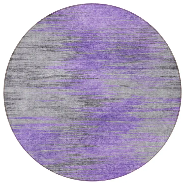 8' Purple Gray And Charcoal Round Abstract Washable Indoor Outdoor Area Rug