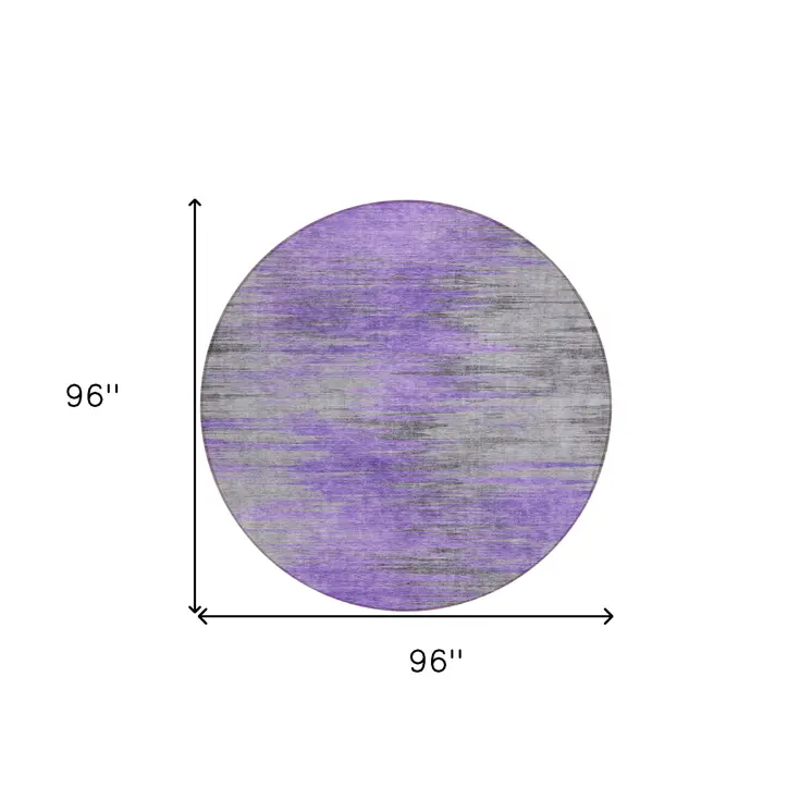 8' Purple Gray And Charcoal Round Abstract Washable Indoor Outdoor Area Rug