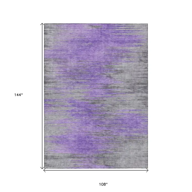 9' X 12' Purple Gray And Charcoal Abstract Washable Indoor Outdoor Area Rug