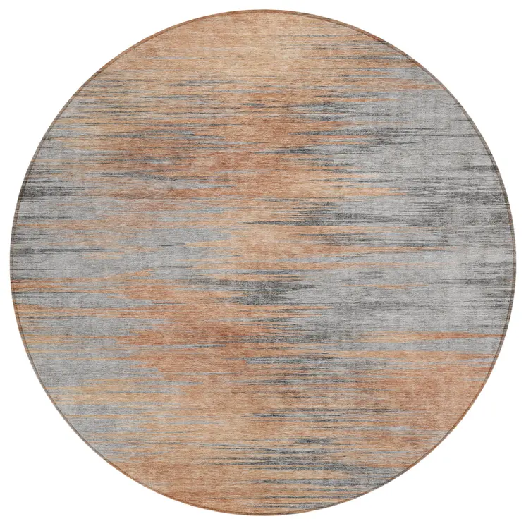 8' Salmon Gray And Charcoal Round Abstract Washable Indoor Outdoor Area Rug