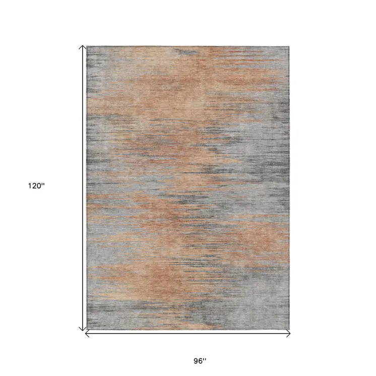 8' X 10' Salmon Gray And Charcoal Abstract Washable Indoor Outdoor Area Rug