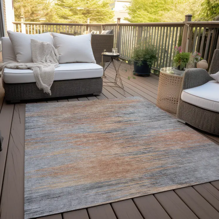 8' X 10' Salmon Gray And Charcoal Abstract Washable Indoor Outdoor Area Rug