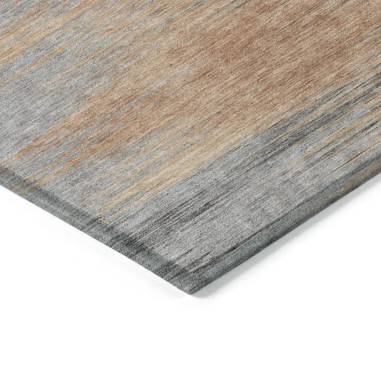 9' X 12' Salmon Gray And Charcoal Abstract Washable Indoor Outdoor Area Rug