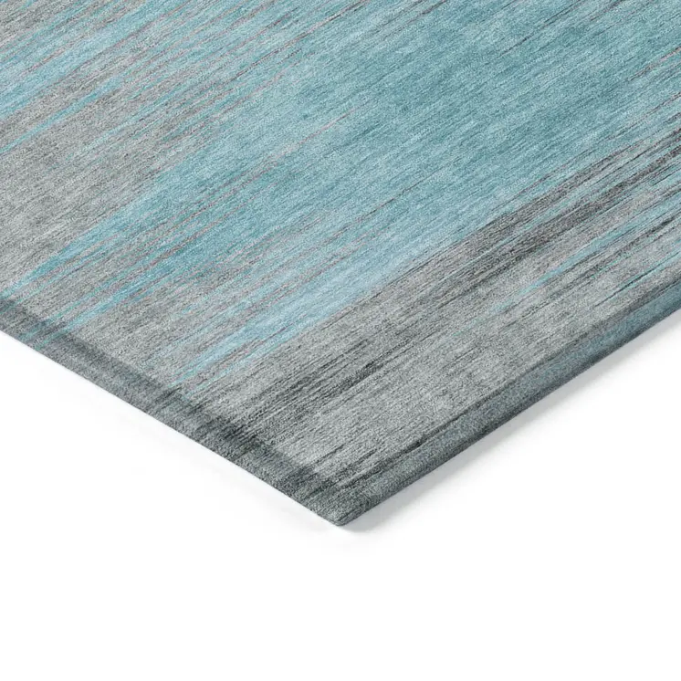 3' X 5' Teal Blue Charcoal And Gray Abstract Washable Indoor Outdoor Area Rug