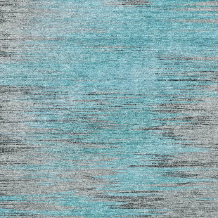3' X 5' Teal Blue Charcoal And Gray Abstract Washable Indoor Outdoor Area Rug