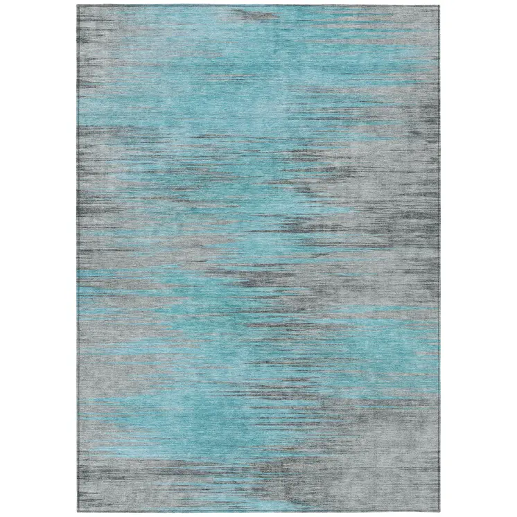 5' X 8' Teal Blue Charcoal And Gray Abstract Washable Indoor Outdoor Area Rug