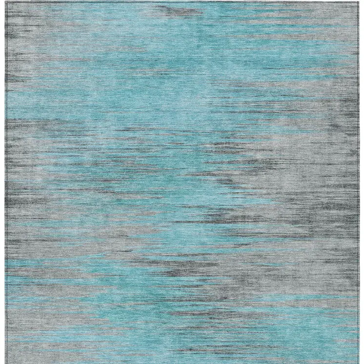 5' X 8' Teal Blue Charcoal And Gray Abstract Washable Indoor Outdoor Area Rug