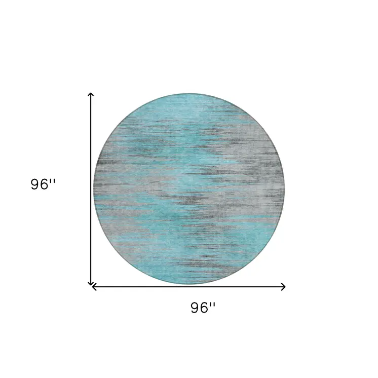 8' Teal Blue Charcoal And Gray Round Abstract Washable Indoor Outdoor Area Rug