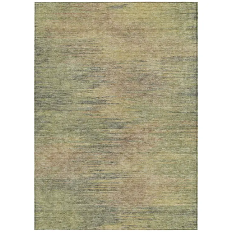 5' X 8' Artichoke Green Fern Green And Gold Abstract Washable Indoor Outdoor Area Rug