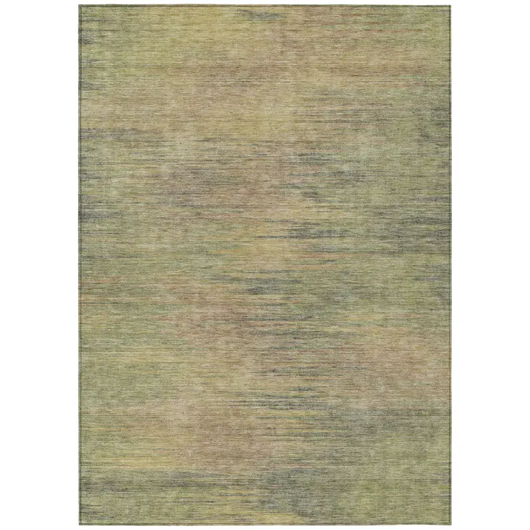 5' X 8' Artichoke Green Fern Green And Gold Abstract Washable Indoor Outdoor Area Rug