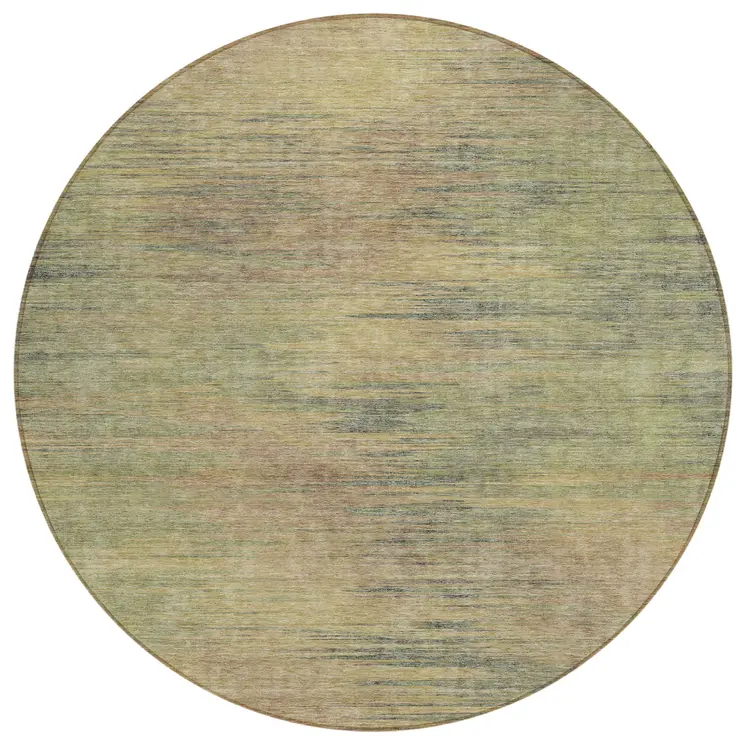 8' Artichoke Green Fern Green And Gold Round Abstract Washable Indoor Outdoor Area Rug