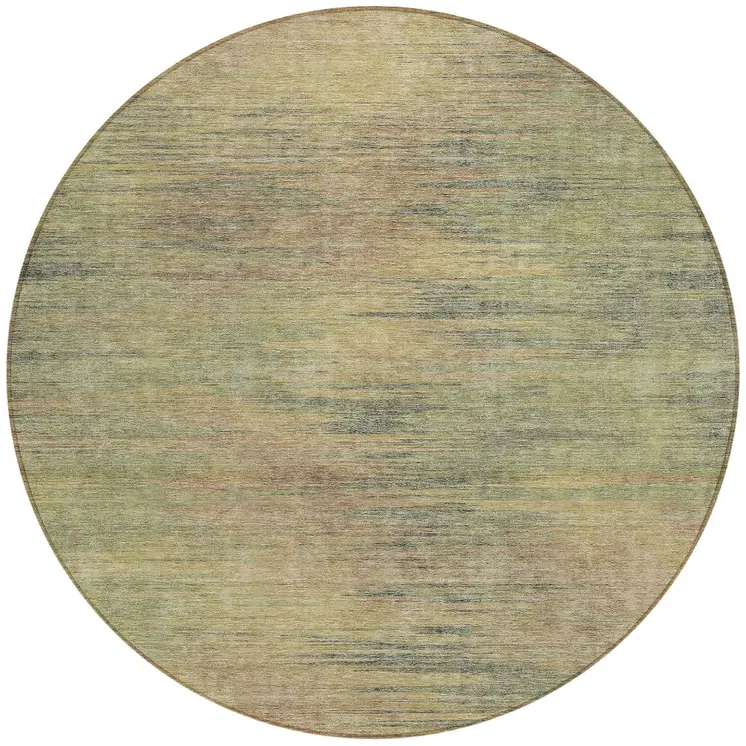 8' Artichoke Green Fern Green And Gold Round Abstract Washable Indoor Outdoor Area Rug
