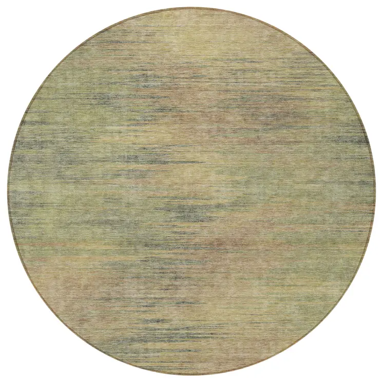 8' Artichoke Green Fern Green And Gold Round Abstract Washable Indoor Outdoor Area Rug