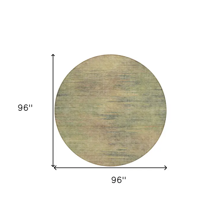 8' Artichoke Green Fern Green And Gold Round Abstract Washable Indoor Outdoor Area Rug