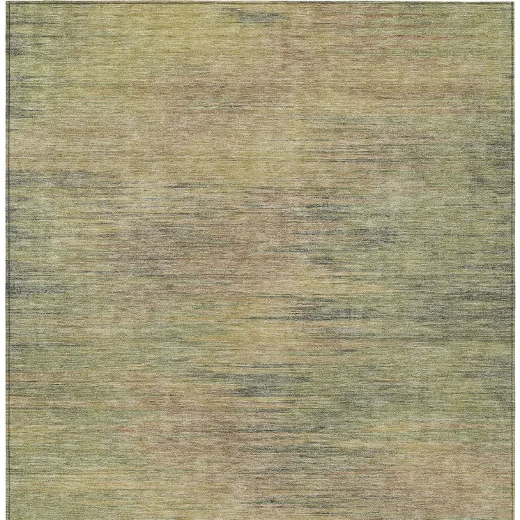 9' X 12' Artichoke Green Fern Green And Gold Abstract Washable Indoor Outdoor Area Rug