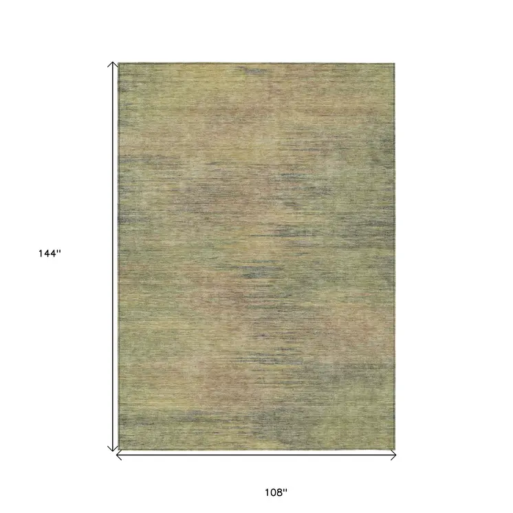 9' X 12' Artichoke Green Fern Green And Gold Abstract Washable Indoor Outdoor Area Rug