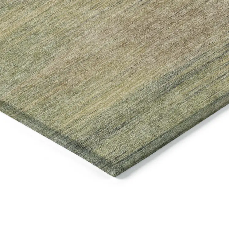 9' X 12' Artichoke Green Fern Green And Gold Abstract Washable Indoor Outdoor Area Rug
