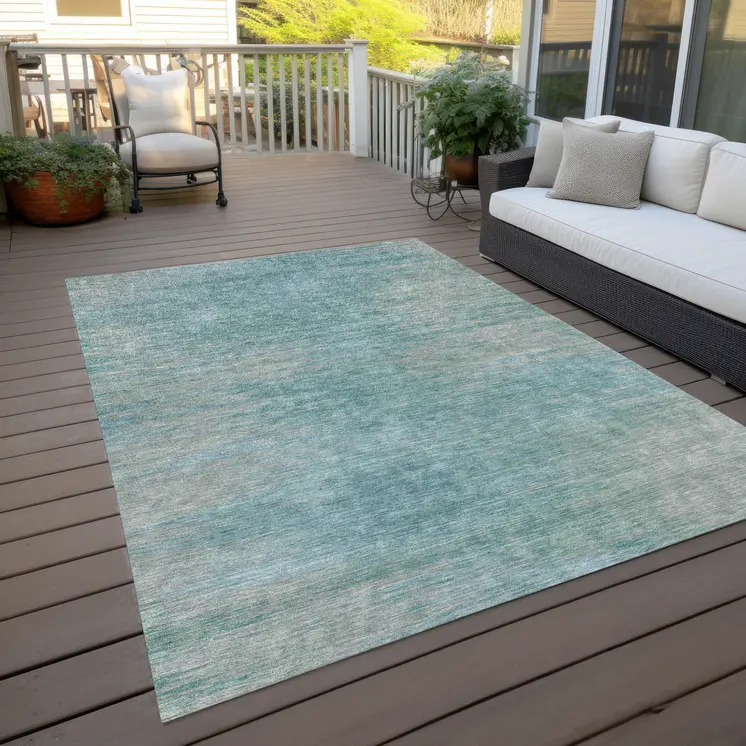 3' X 5' Aqua Teal Blue And Gray Abstract Washable Indoor Outdoor Area Rug